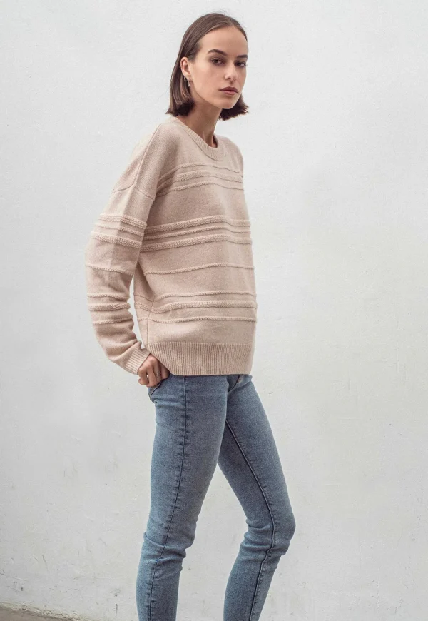 Fashion N.330 Cashmere Blend Oversized Crew Neck - Shell Beige Women Knitwear