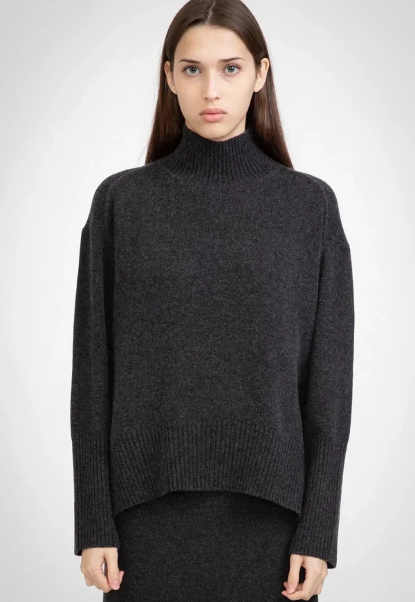 Discount N.121 Cashmere Blend Ribbed Funnel - Dark Marle Grey Women Knitwear