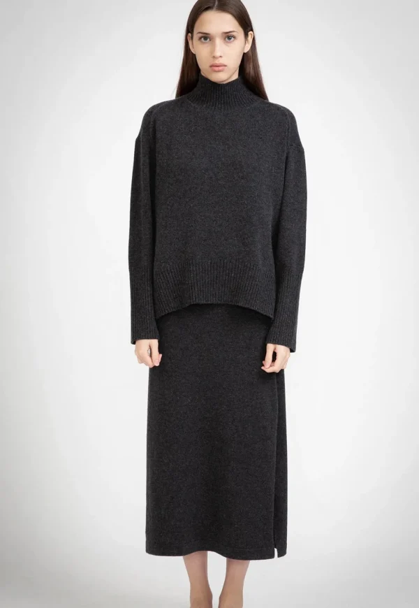 Discount N.121 Cashmere Blend Ribbed Funnel - Dark Marle Grey Women Knitwear