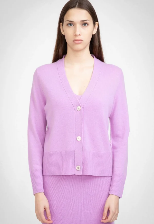 Outlet N.09 Cashmere Classic 3 Button Cardigan - Orchid Women Knitwear