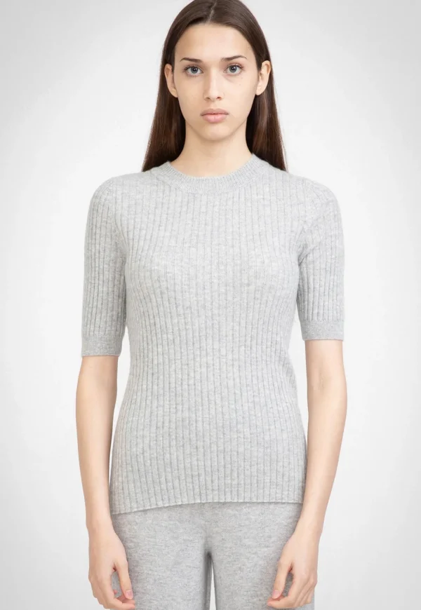 Clearance N.48 Cashmere Short Sleeve Tee - Polar Grey Women Tops & Tees | Knitwear