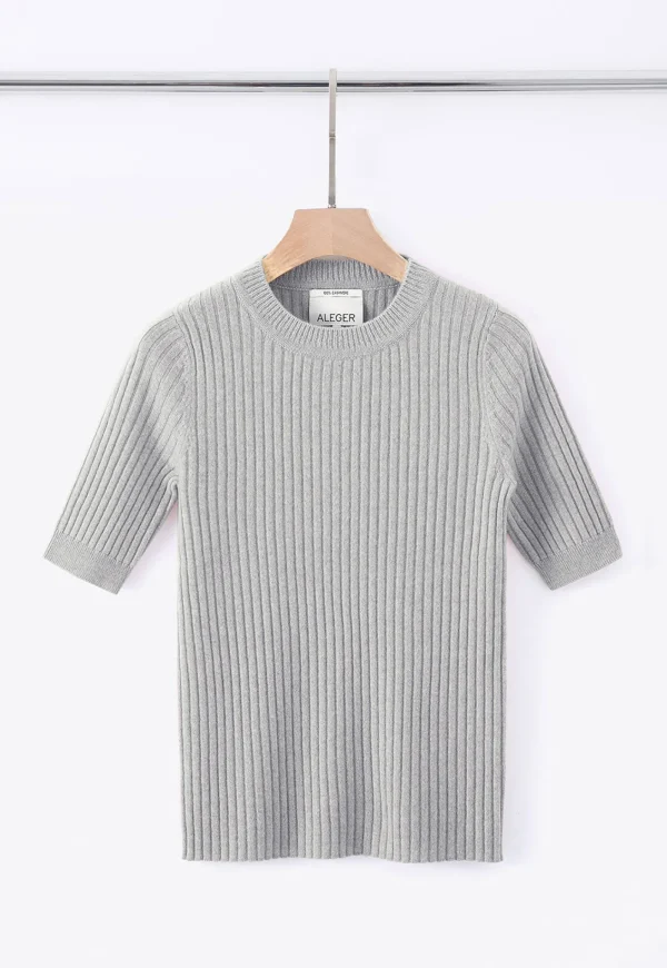 Clearance N.48 Cashmere Short Sleeve Tee - Polar Grey Women Tops & Tees | Knitwear