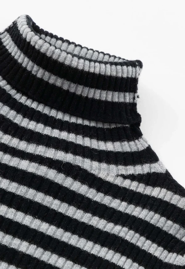 Hot N.32 Cashmere Skinny Rib Polo - Black/Light Grey Women Tops & Tees | Knitwear