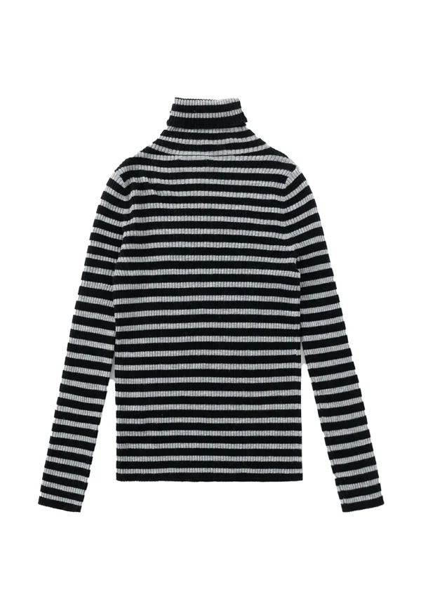 Hot N.32 Cashmere Skinny Rib Polo - Black/Light Grey Women Tops & Tees | Knitwear