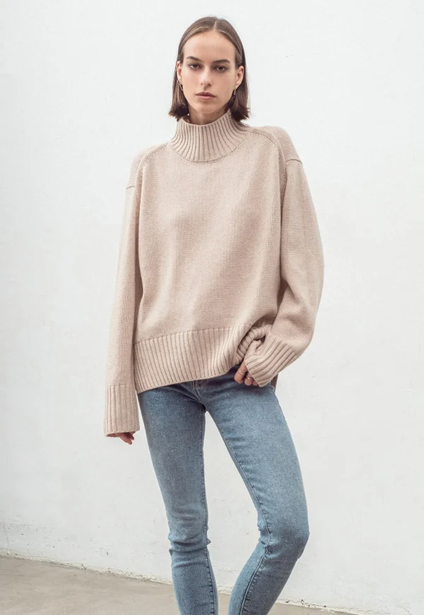 Fashion N.325 Funnel Neck Pullover - Shell Beige Women Knitwear