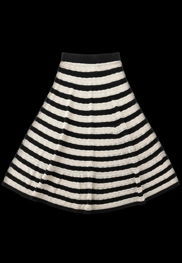 Fashion N.297 Lace Knit Striped Flared Skirt - Black Stripe Women Skirts