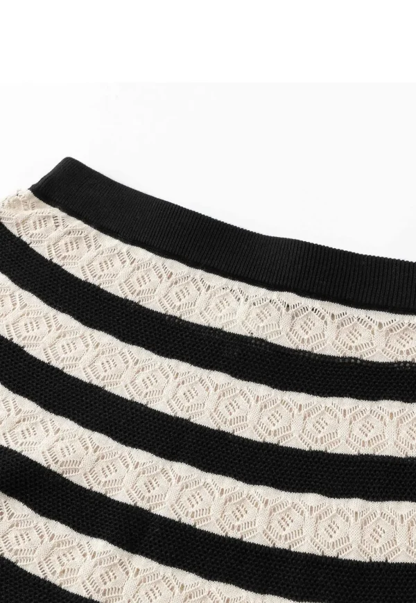 Fashion N.297 Lace Knit Striped Flared Skirt - Black Stripe Women Skirts