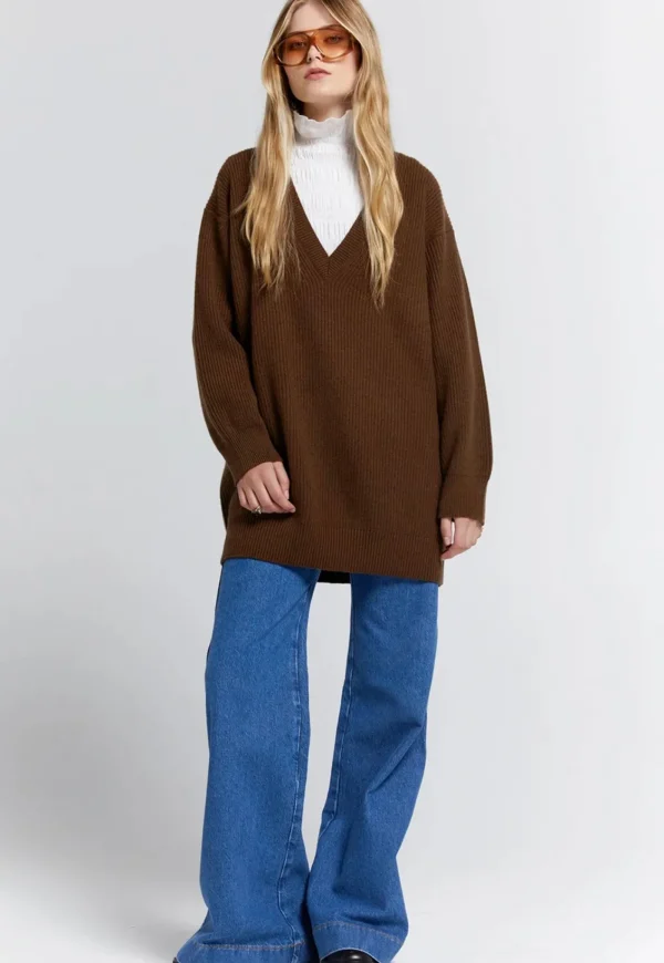 Clearance Naomi Oversized Cashmere Sweater - Dark Brown Women Knitwear