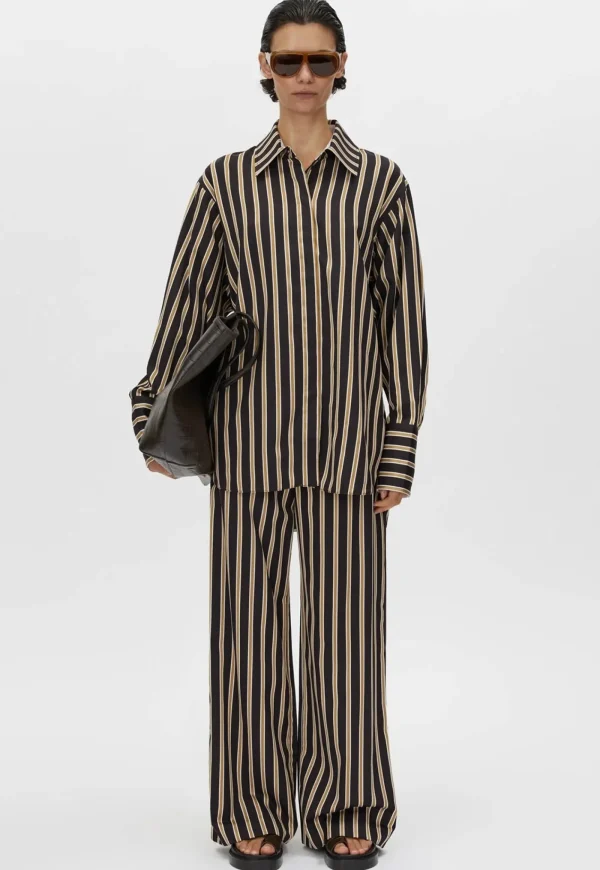 Online Novella Shirt - Black/Bronze Stripe Women Tops & Tees