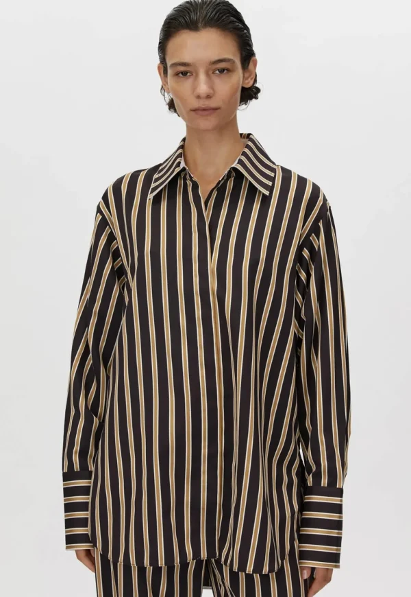Online Novella Shirt - Black/Bronze Stripe Women Tops & Tees