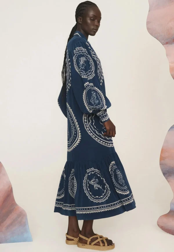 Outlet Oceane Silk Shirtdress - Blue Women Dresses