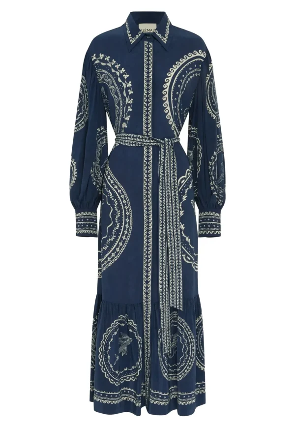 Outlet Oceane Silk Shirtdress - Blue Women Dresses