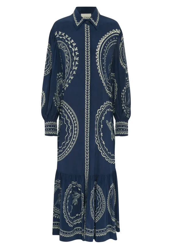 Outlet Oceane Silk Shirtdress - Blue Women Dresses