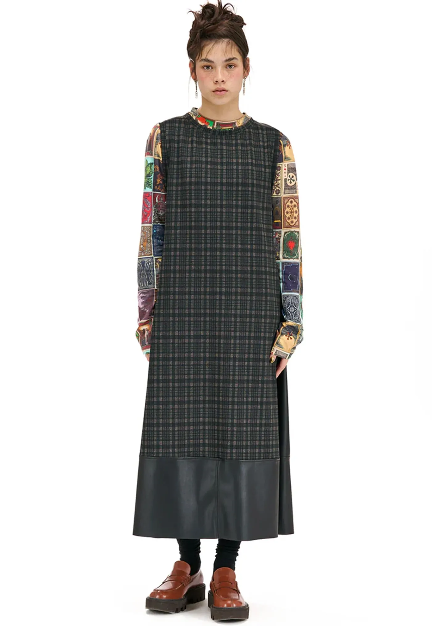 optional_dress__pleather__0.webp Online Optional Dress - Pleather Brown Check Women Dresses