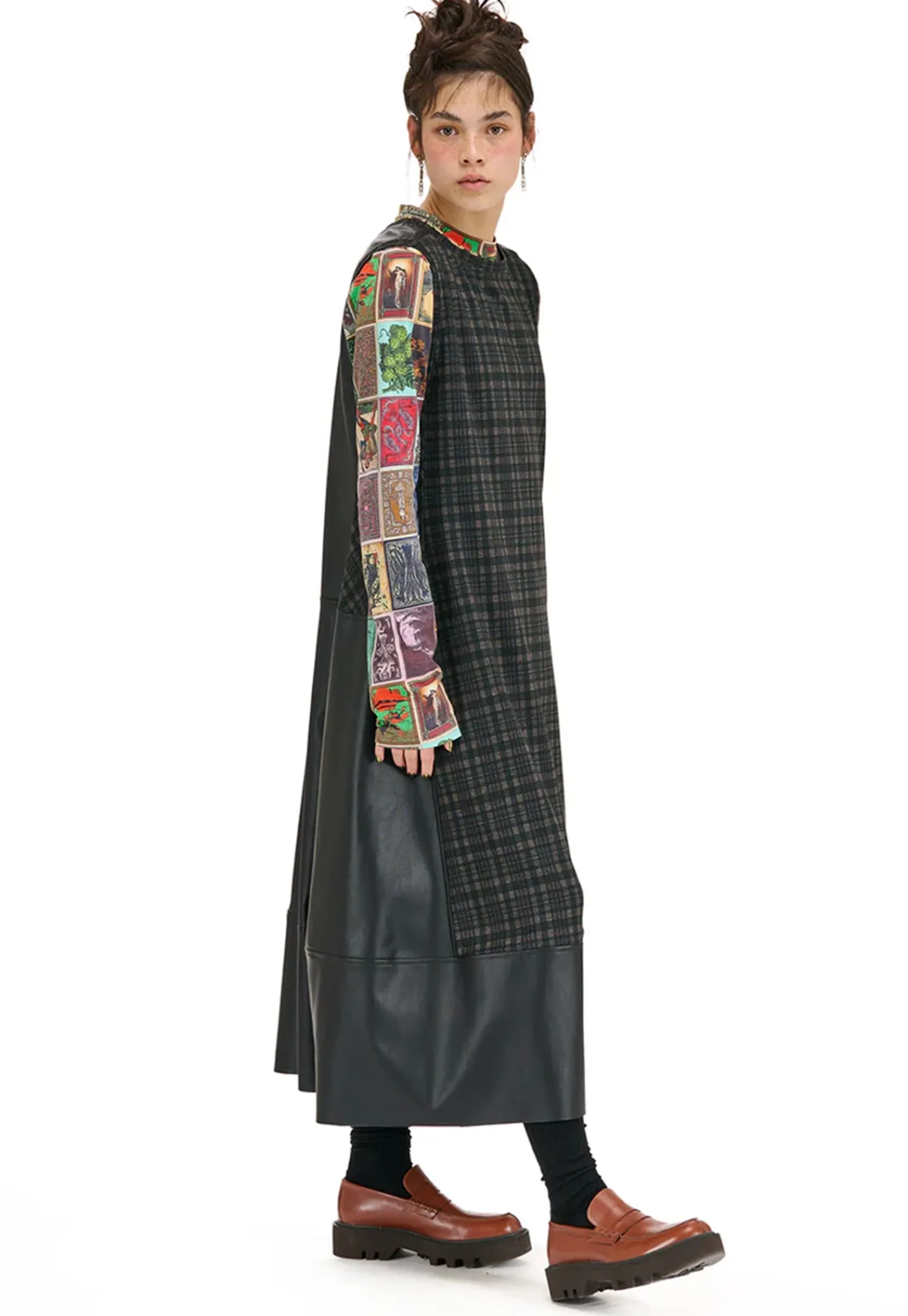 optional_dress__pleather__1.webp Online Optional Dress - Pleather Brown Check Women Dresses