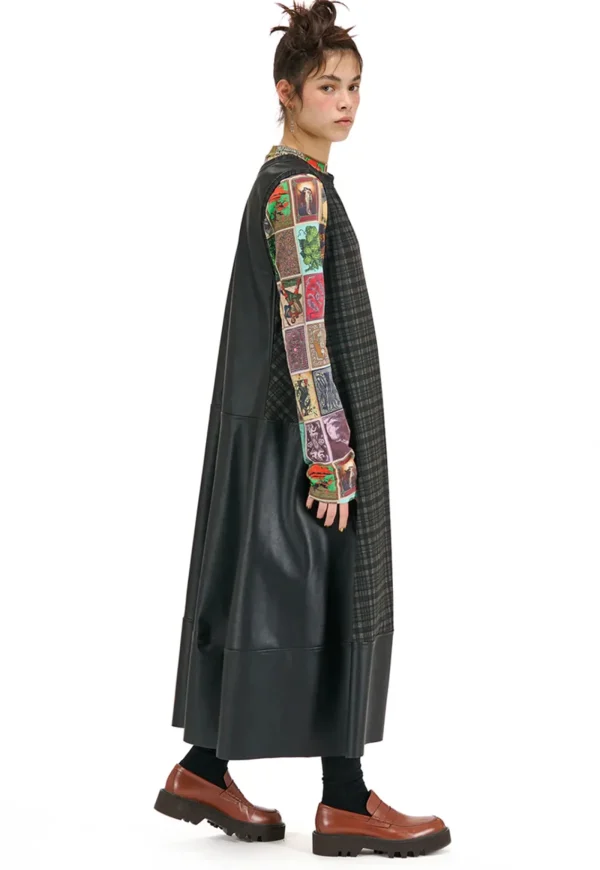 Online Optional Dress - Pleather Brown Check Women Dresses