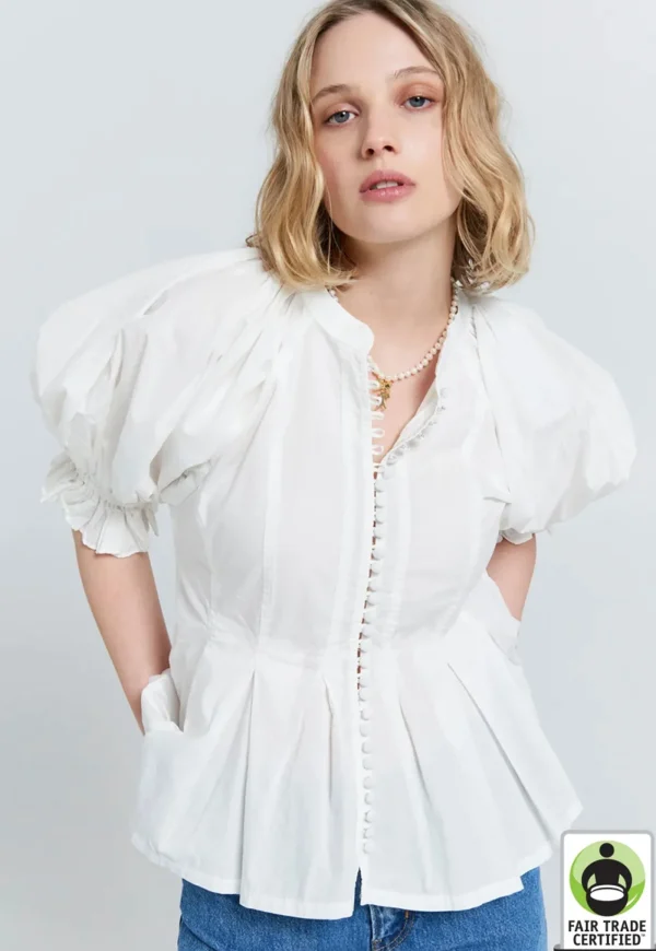 Clearance Organic Cotton Melody Top - Off White Shirting Women Tops & Tees