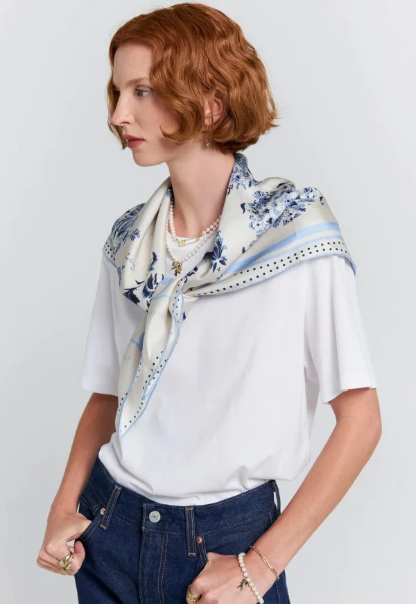 Best Porcelain Plate Classic Silk Scarf - Natural/Blue Women Scarves | Scarves
