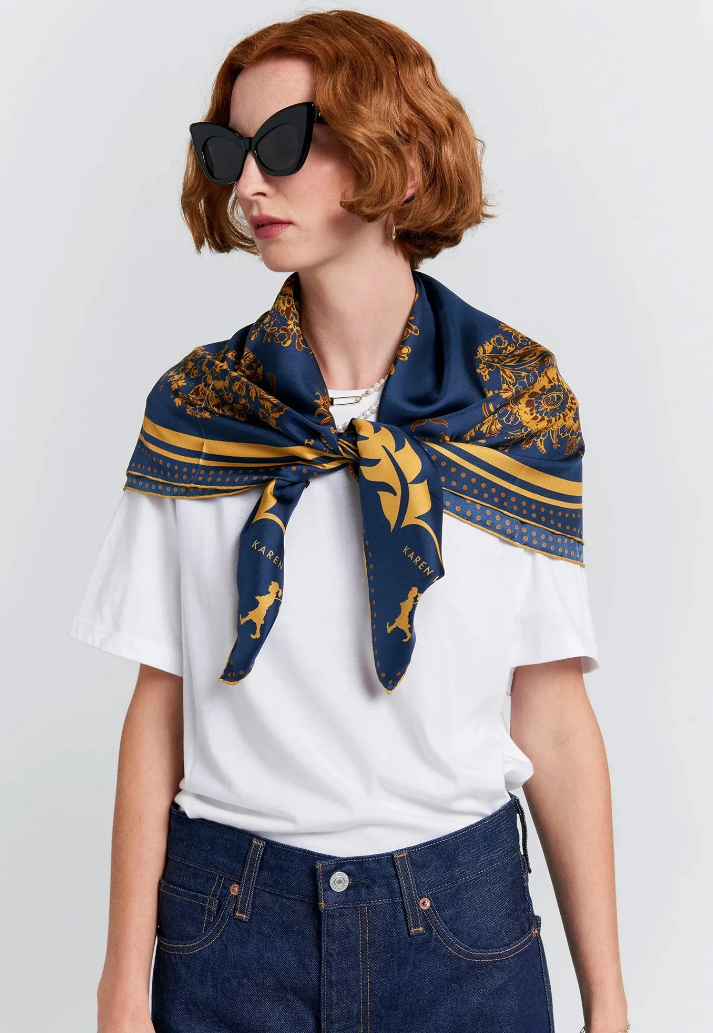 porcelain_plate_classic_s_0.webp Clearance Porcelain Plate Classic Silk Scarf - Navy/Antique Gold Women Scarves | Scarves