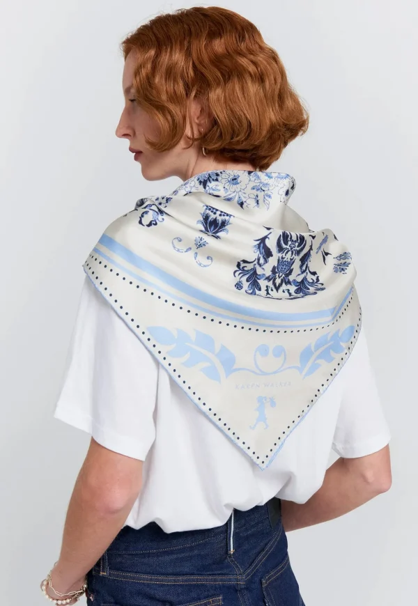 Best Porcelain Plate Classic Silk Scarf - Natural/Blue Women Scarves | Scarves
