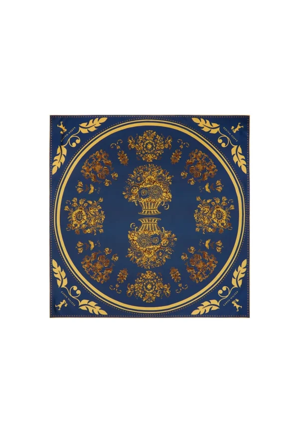 Clearance Porcelain Plate Classic Silk Scarf - Navy/Antique Gold Women Scarves | Scarves