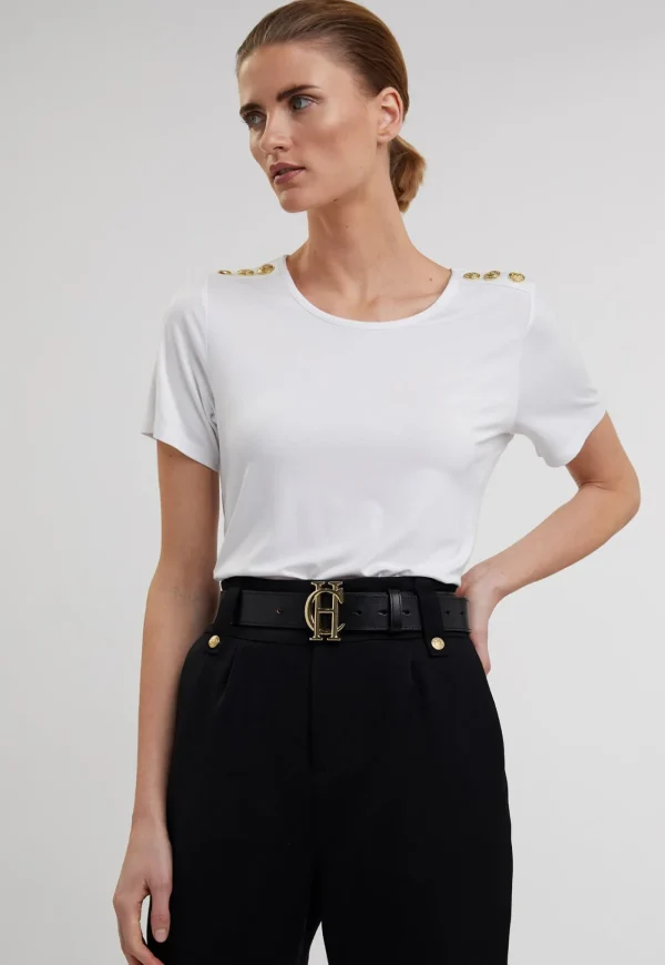 Online Relaxed Fit Crew Neck Tee - White Women Tops & Tees