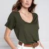 New Relaxed Fit V Neck Tee - Khaki Women Tops & Tees