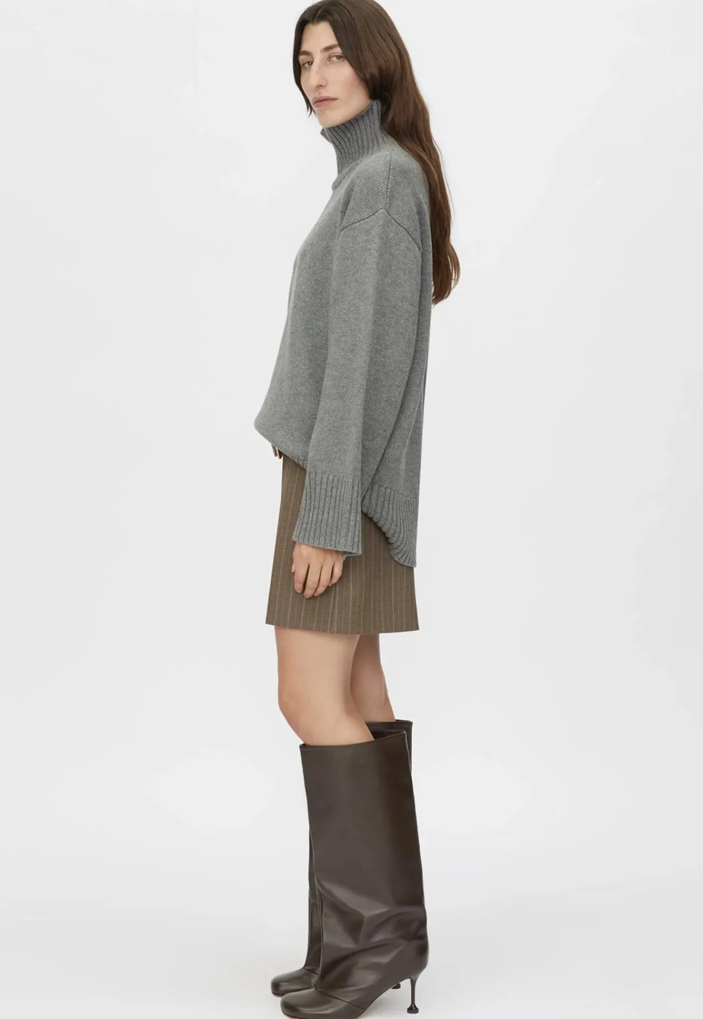romeo__funnel_neck__grey__4.webp Clearance Romeo 2.0 Funnel Neck - Grey Melange Women Knitwear