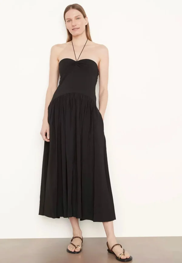 Discount Ruched Halter Neck Dress - Black Women Dresses