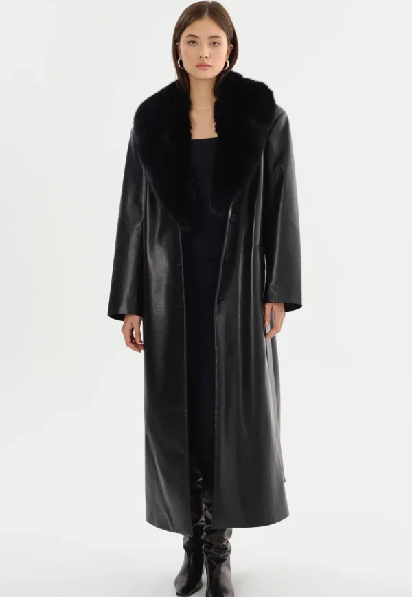 Best Sarita Recycled Leather Maxi Coat - Black Women Coats