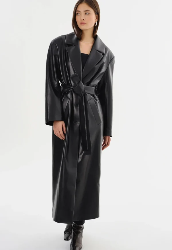 Best Sarita Recycled Leather Maxi Coat - Black Women Coats