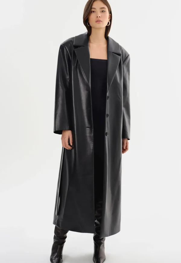 Best Sarita Recycled Leather Maxi Coat - Black Women Coats