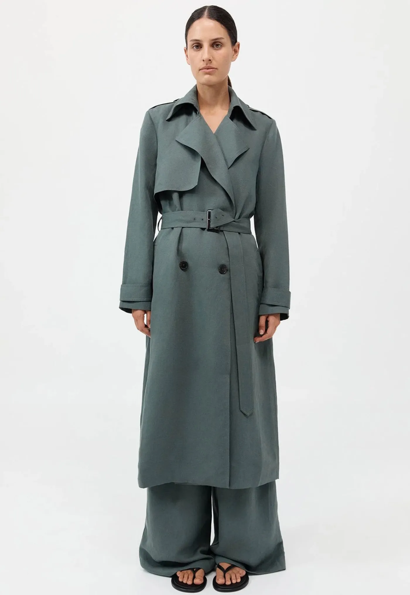 soft_tailored_trench__bal_0.webp Clearance Soft Tailored Trench - Balsam Green Women Coats
