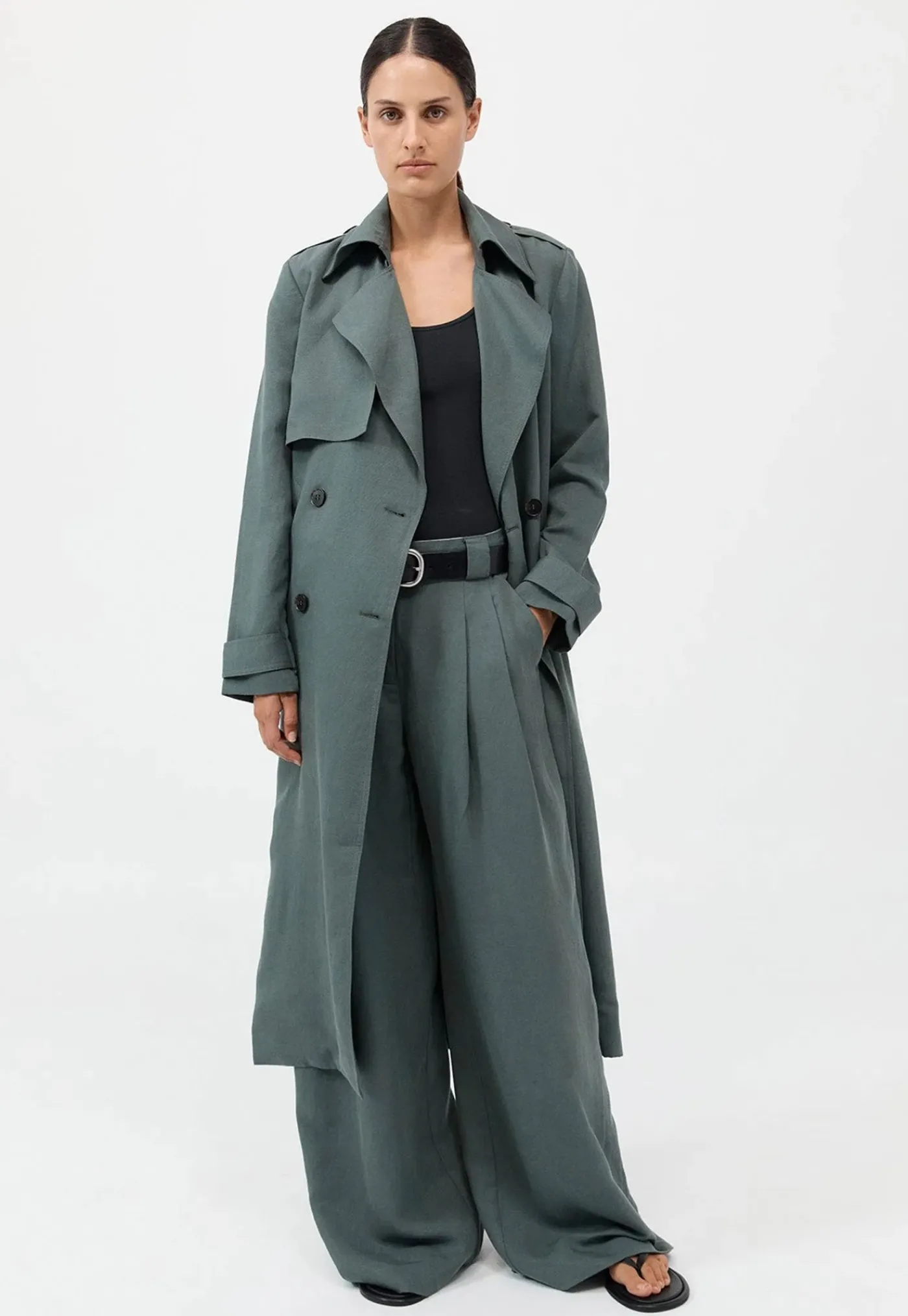 soft_tailored_trench__bal_1.webp Clearance Soft Tailored Trench - Balsam Green Women Coats
