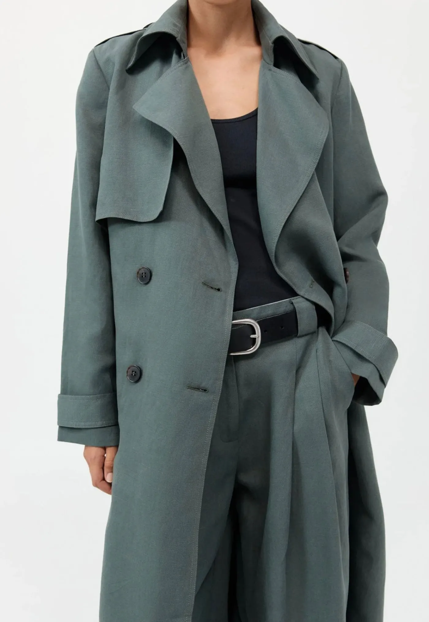soft_tailored_trench__bal_2.webp Clearance Soft Tailored Trench - Balsam Green Women Coats