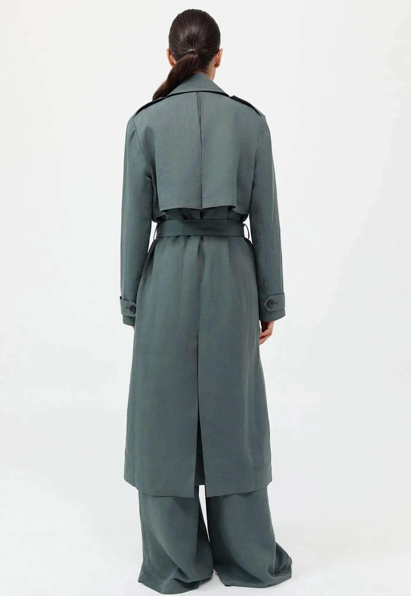 soft_tailored_trench__bal_4.webp Clearance Soft Tailored Trench - Balsam Green Women Coats