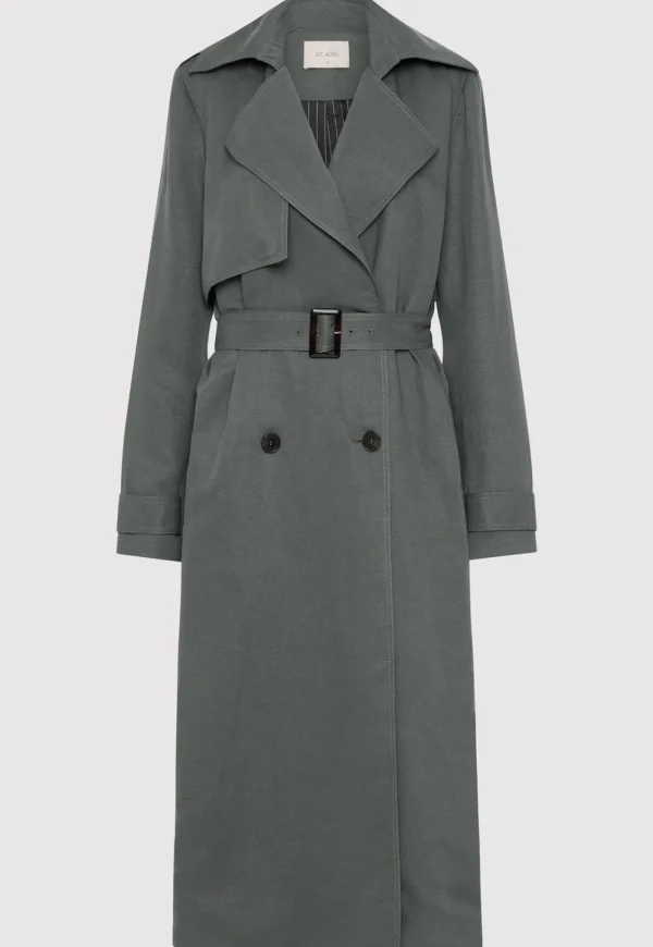 Clearance Soft Tailored Trench - Balsam Green Women Coats