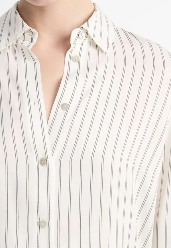 Discount Striped Stretch-Silk Slim-Fit Blouse - Pale Bone Women Tops & Tees