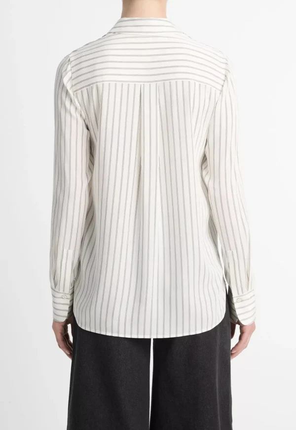 Discount Striped Stretch-Silk Slim-Fit Blouse - Pale Bone Women Tops & Tees