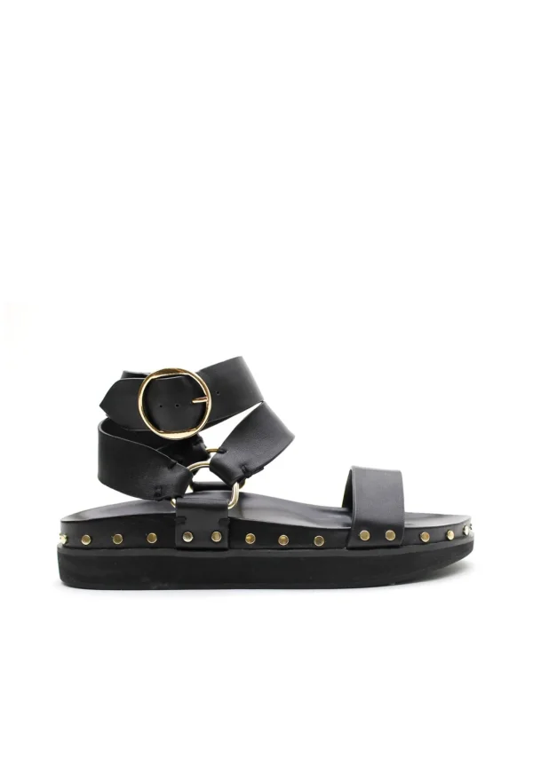 Best Studded Sandal - Black/Gold Women Footwear | Slides & Sandals