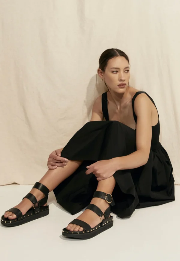 Best Studded Sandal - Black/Gold Women Footwear | Slides & Sandals
