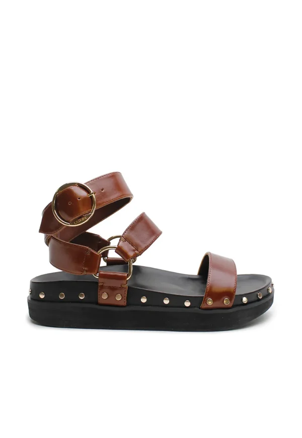 Sale Studded Sandal - Cognac Women Footwear | Slides & Sandals