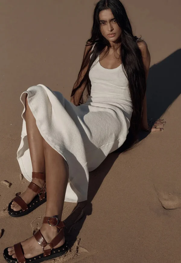 Sale Studded Sandal - Cognac Women Footwear | Slides & Sandals