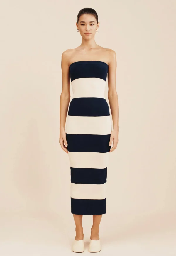 New Theo Strapless Dress - Ink/Cream Women Dresses