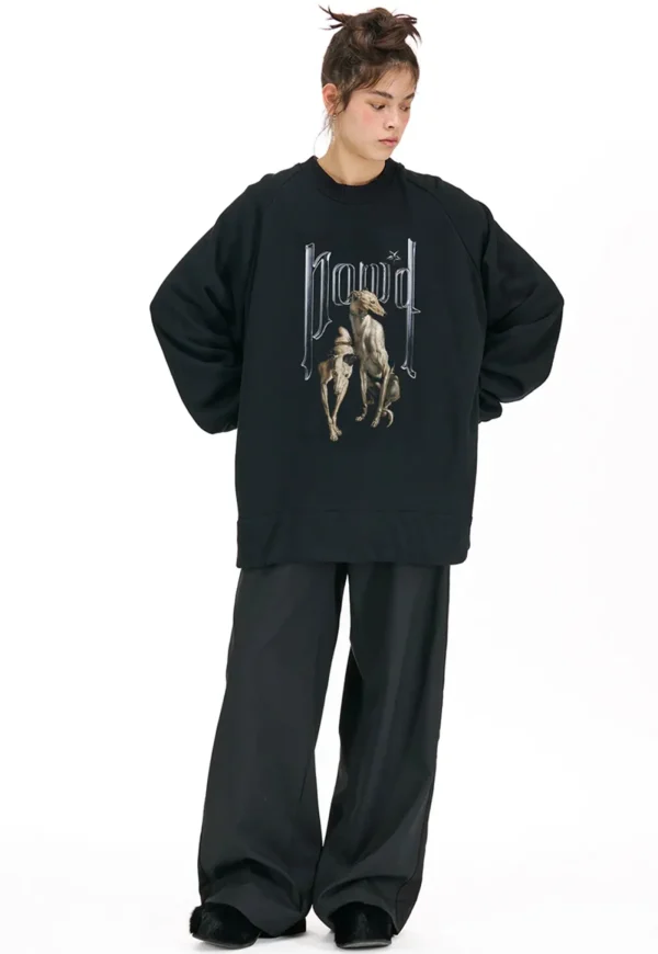 Online Uni Sweatshirt - Hound Dog Print Women Sweaters & Hoodies