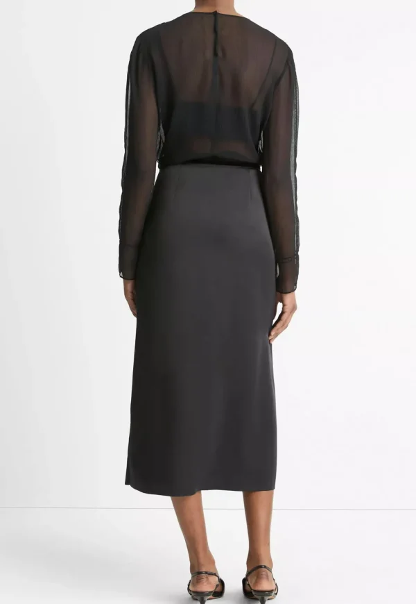 Discount Velvet Trim Side Slit Skirt - Black Women Skirts